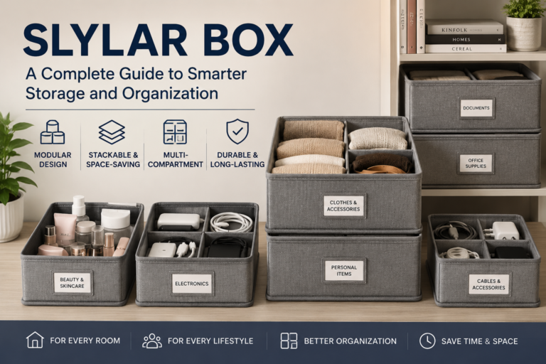 Modern Slylar Box storage system featuring stackable modular organizers for clothes, electronics, beauty products, office supplies, and home organization.