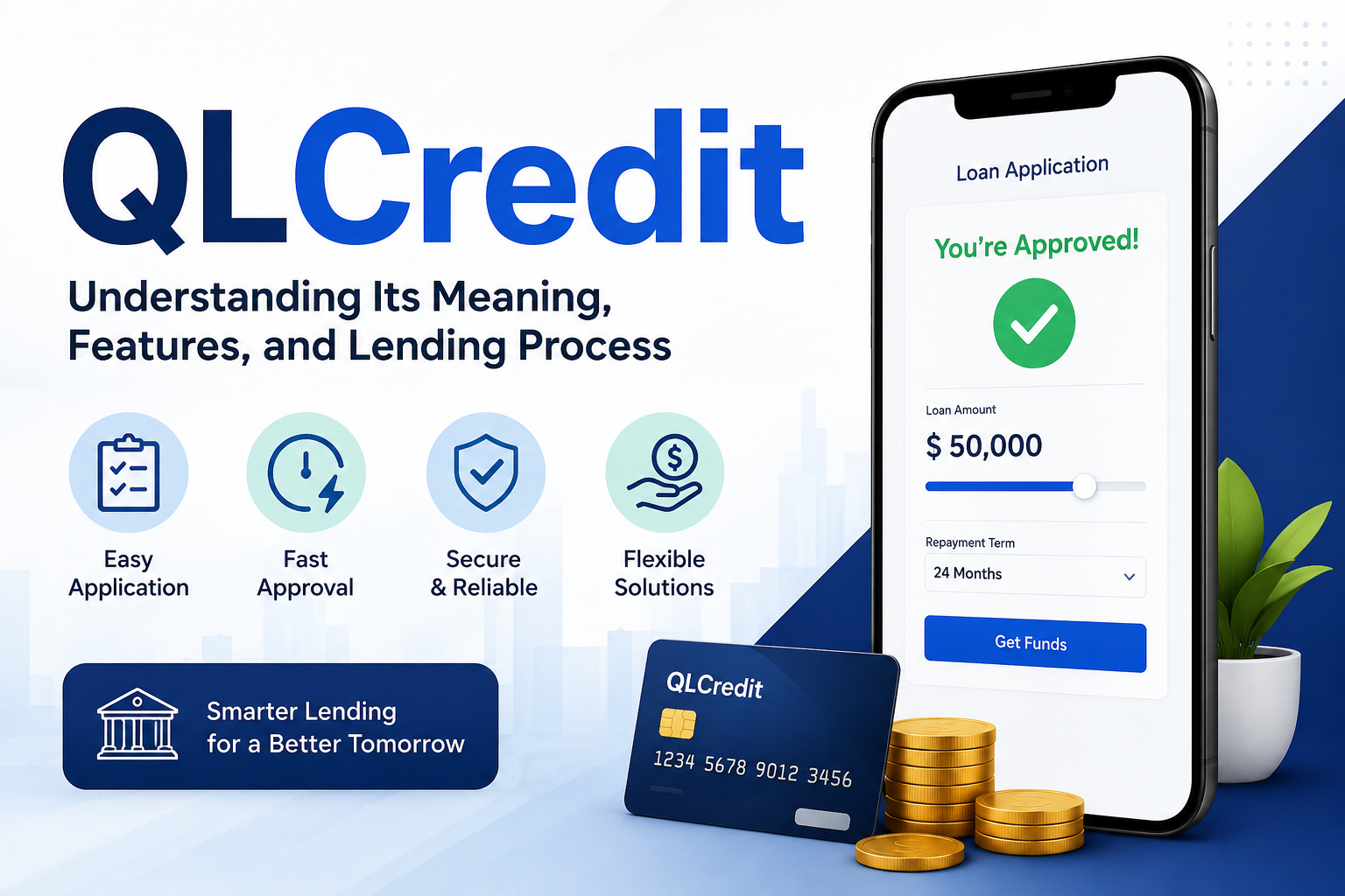 QLCredit digital lending illustration showing an online loan application process, secure financing, and modern credit solutions.